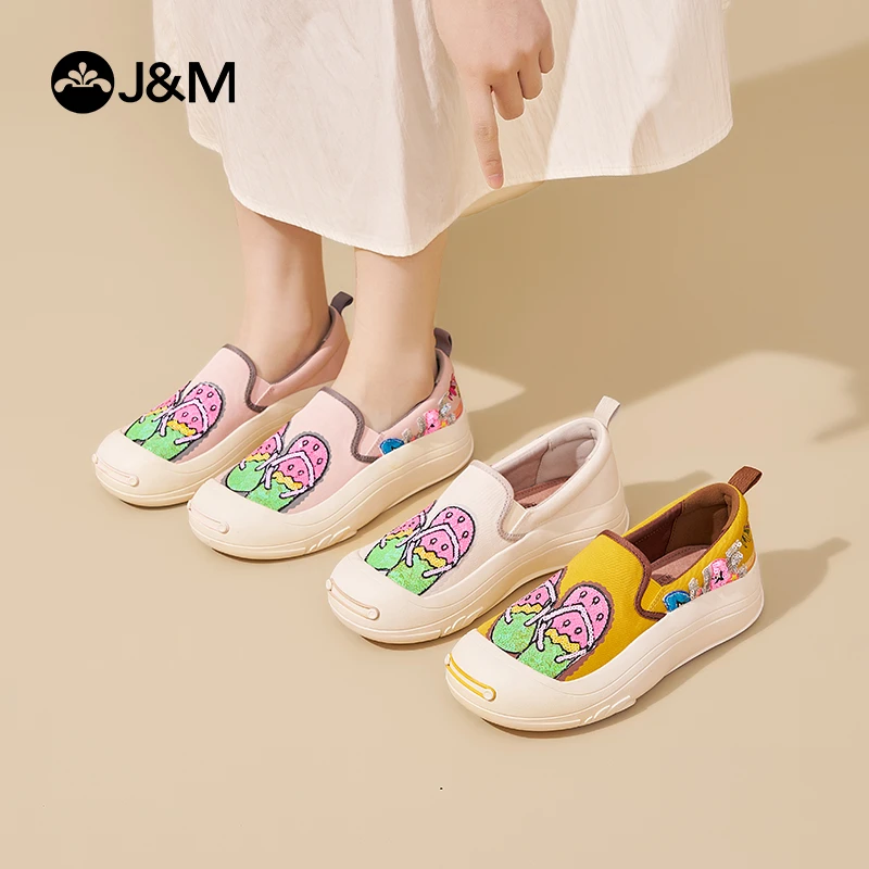 J&M/快乐玛丽蛇年款撞色亮片时尚女鞋彩色一脚蹬软底女鞋66163W