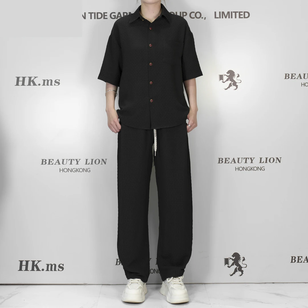 2025H·K美狮潮牌夏季气质时尚设计感港风轻奢百搭立领休闲套装