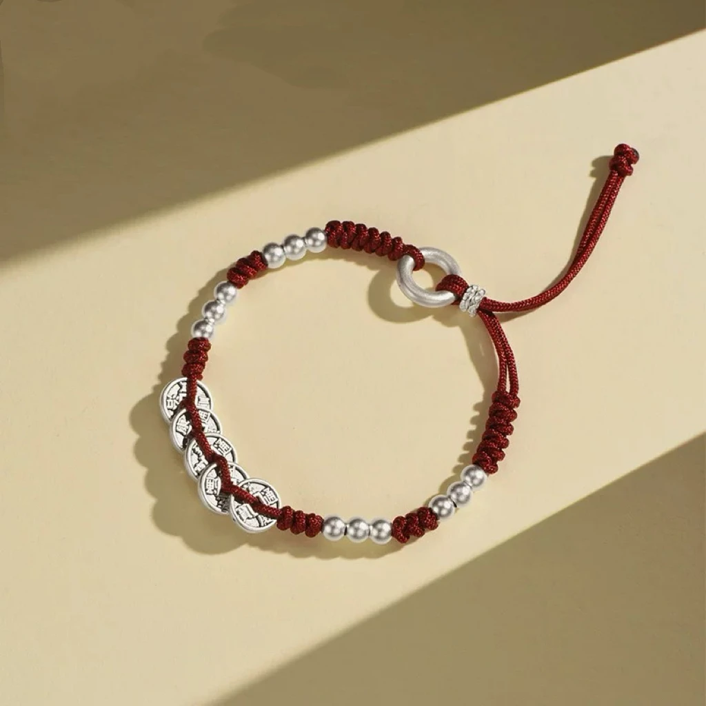 通体  H337五帝钱编绳佛珠手链