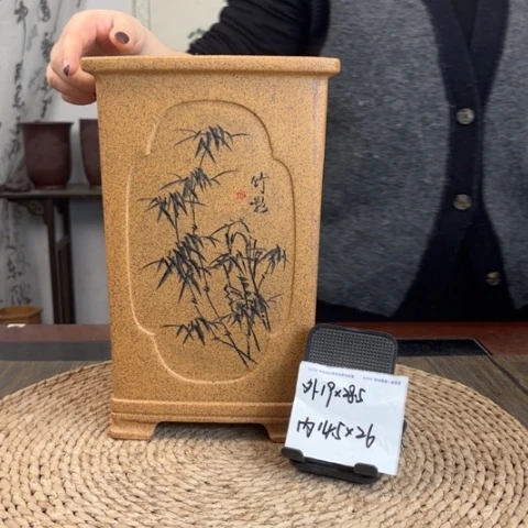 紫砂花盆柴烧超精品内奎海棠签筒0598