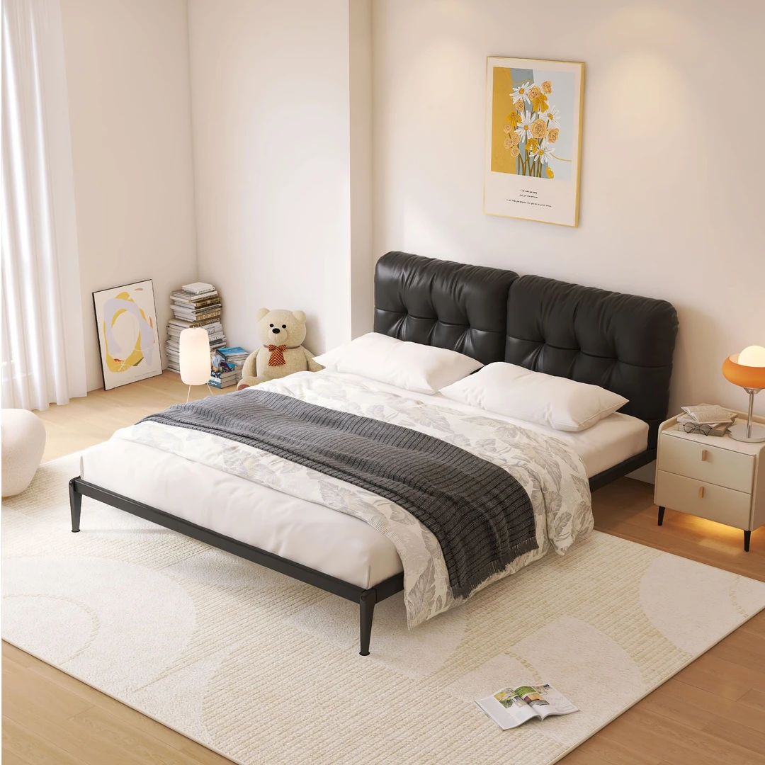 慕思真皮床现代简约主卧床头层牛皮云朵靠包双人床107