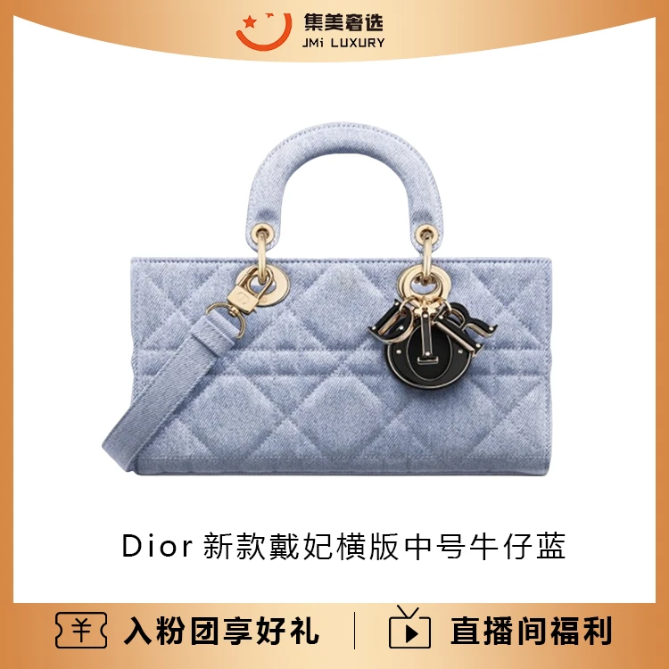 99新 DIOR/迪奥 Dior新款戴妃横版中号牛仔蓝时尚百搭包/AM2744