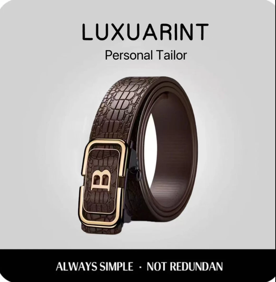 韩版休闲咖色字母B内穿百搭扣鳄鱼纹男士皮带【无礼盒】