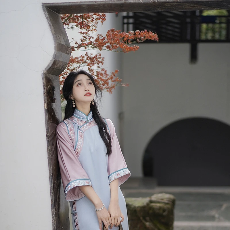 五五年原创汉服国风复原感重工刺绣中式褂子绣花旗袍两件套女
