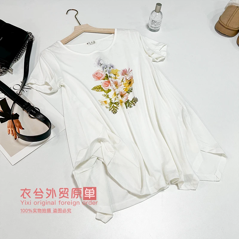 （花朵印花短袖）夏季简约时尚印花宽松显瘦百搭圆领短袖T恤Z