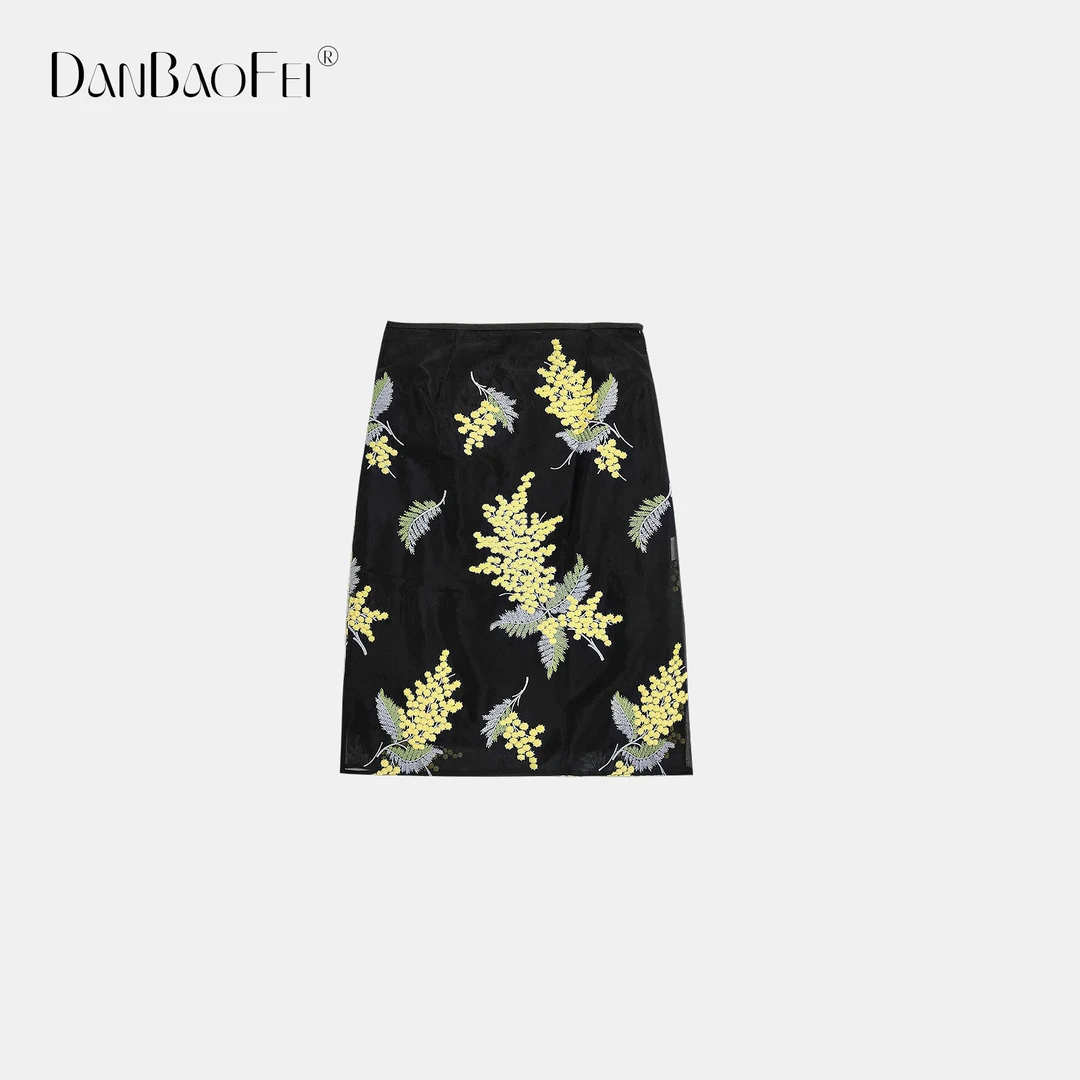 【KAREN TD预】花卉刺绣中长半身裙 YLM00590