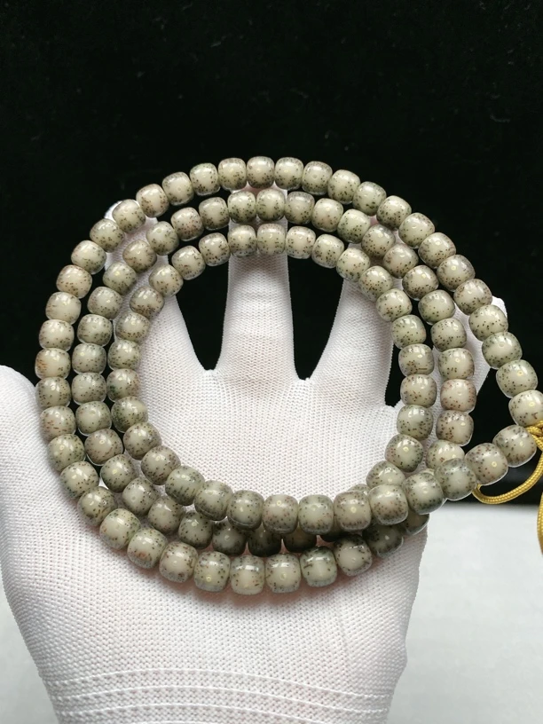 海南料原生态石玉料9×8糯冰黑冰灰冰长串108星月菩提