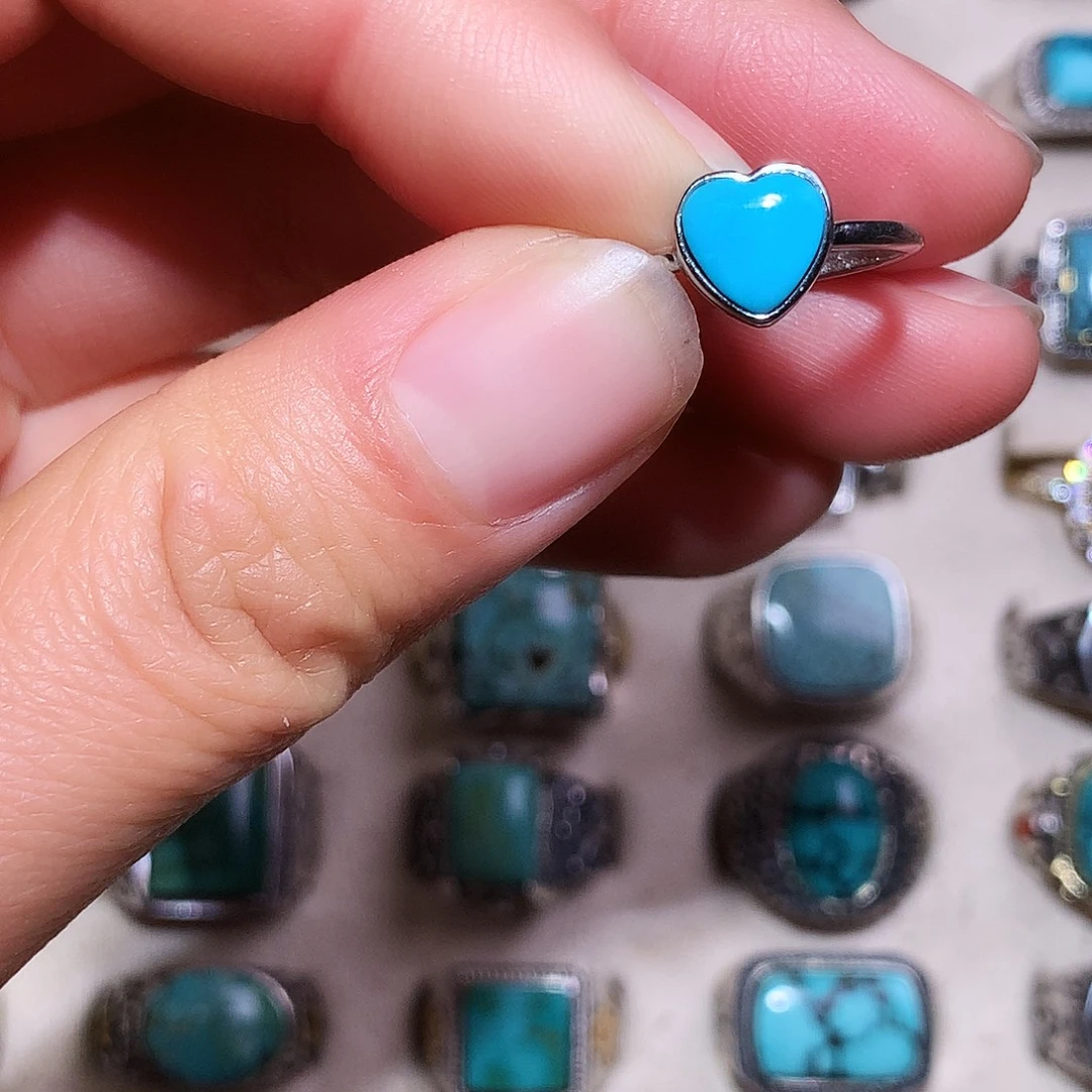 金***马绿松石银S925镶嵌戒指