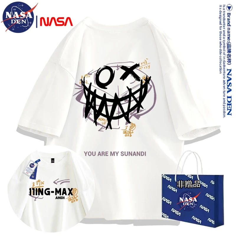 NASA联名夏季2025新款纯棉重磅短袖t恤男女宽松印花设计感上衣服