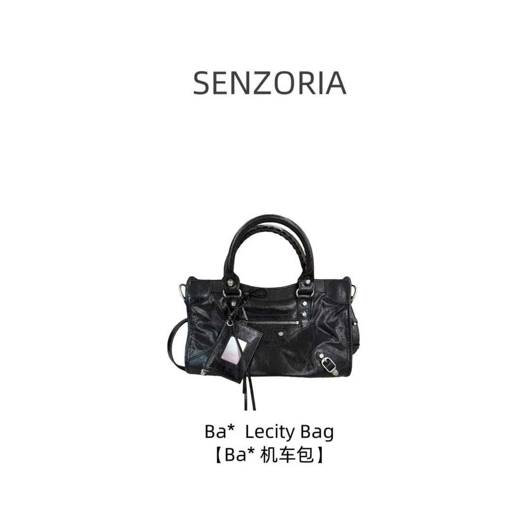 SENZORIA【L-City机车包】Ba*进口爆裂油蜡牛皮重工铆钉休闲时尚