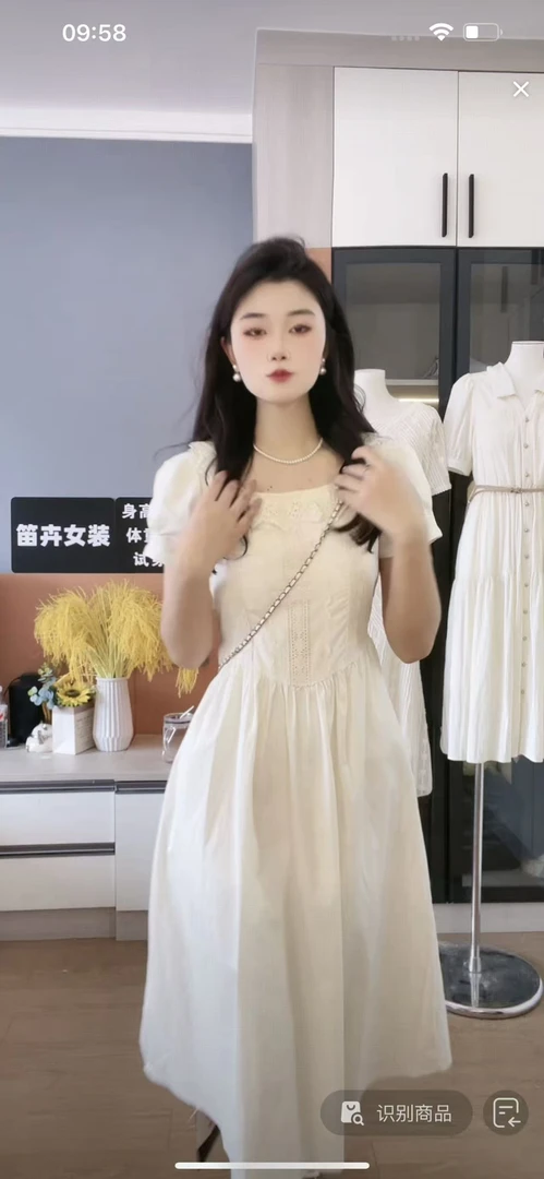 【夏川雪奈】夏季法式收腰显瘦设计拼接蕾丝短袖连衣裙