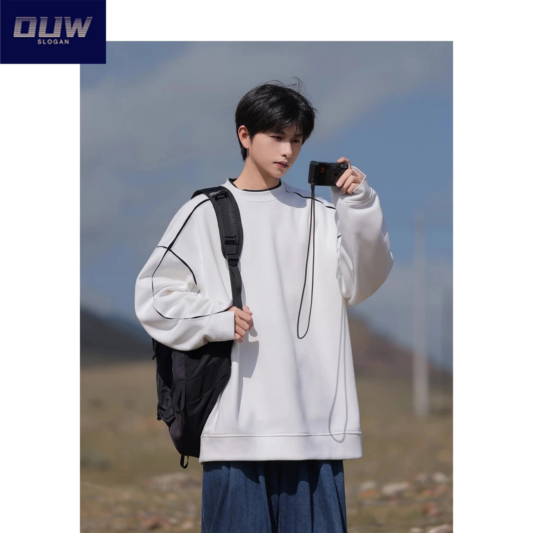 O.U.W切割设计感圆领卫衣男士秋季新款美式潮流痞帅风大码上衣ins