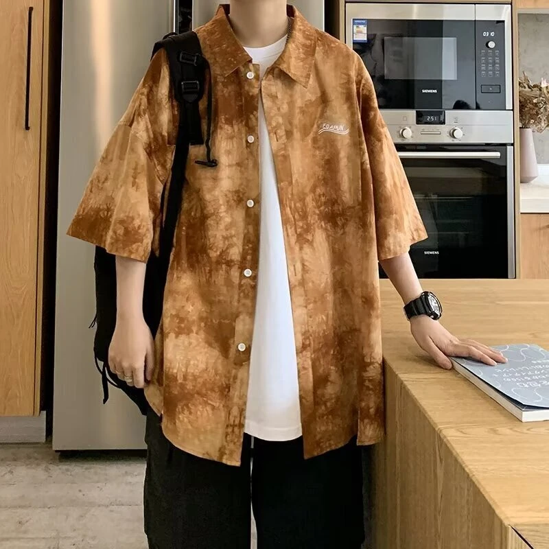 9955日系慵懒宽松扎染半袖衬衣男女夏季度假风短袖衬衫2025年潮