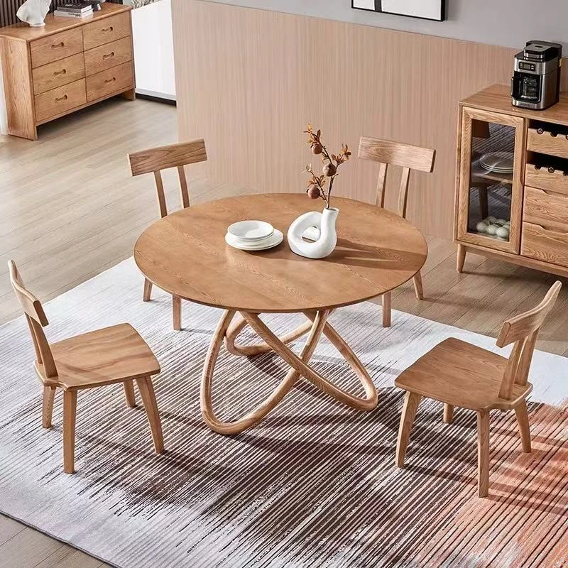 QY清仓-T805全实木白蜡木麻花餐桌设计师款