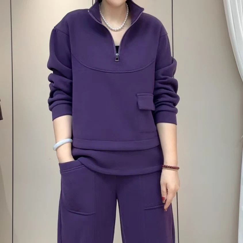 【美溪定制】2025春季新款网红休闲百搭显瘦纯色口袋两件套