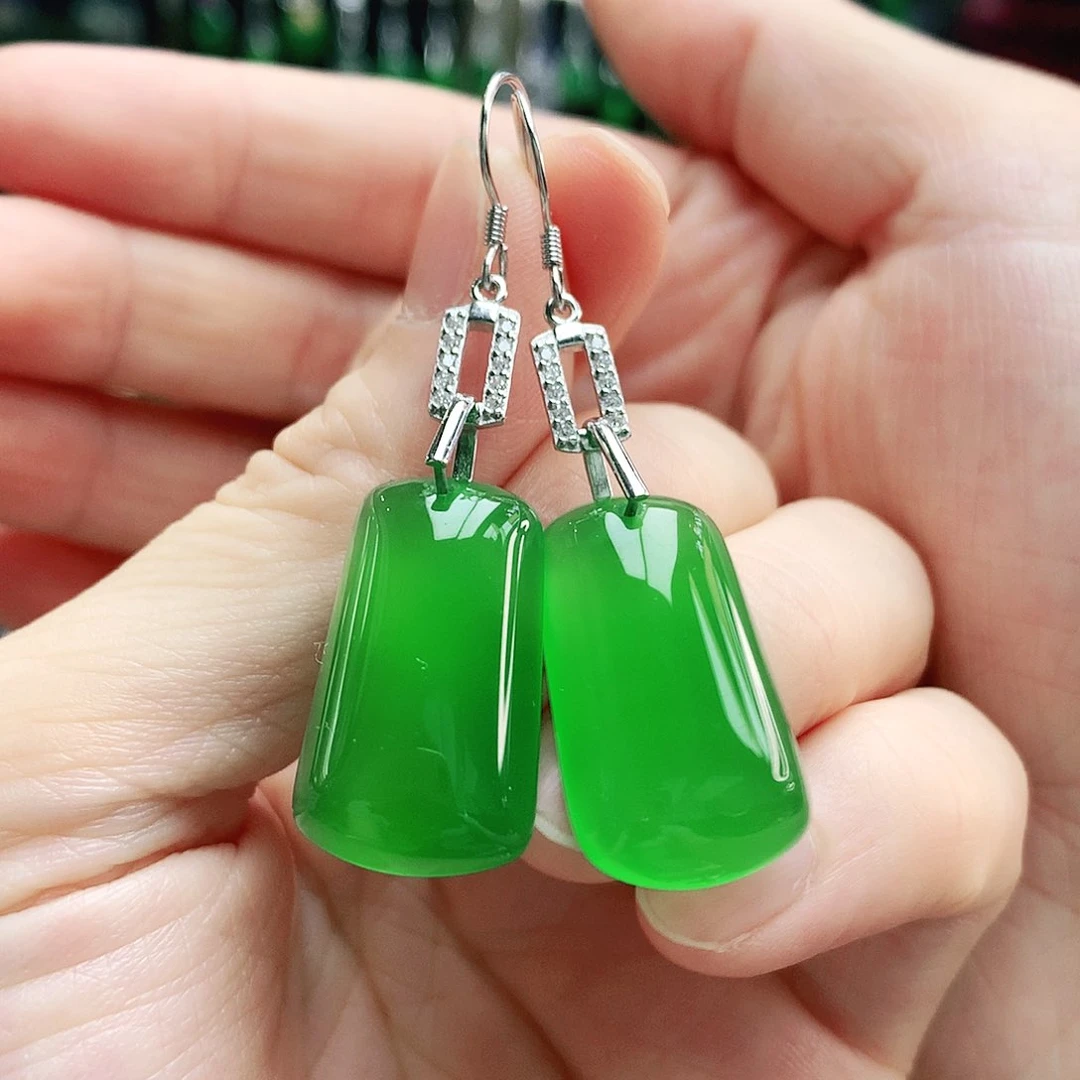 玛瑙/玉髓耳钉银S925镶嵌