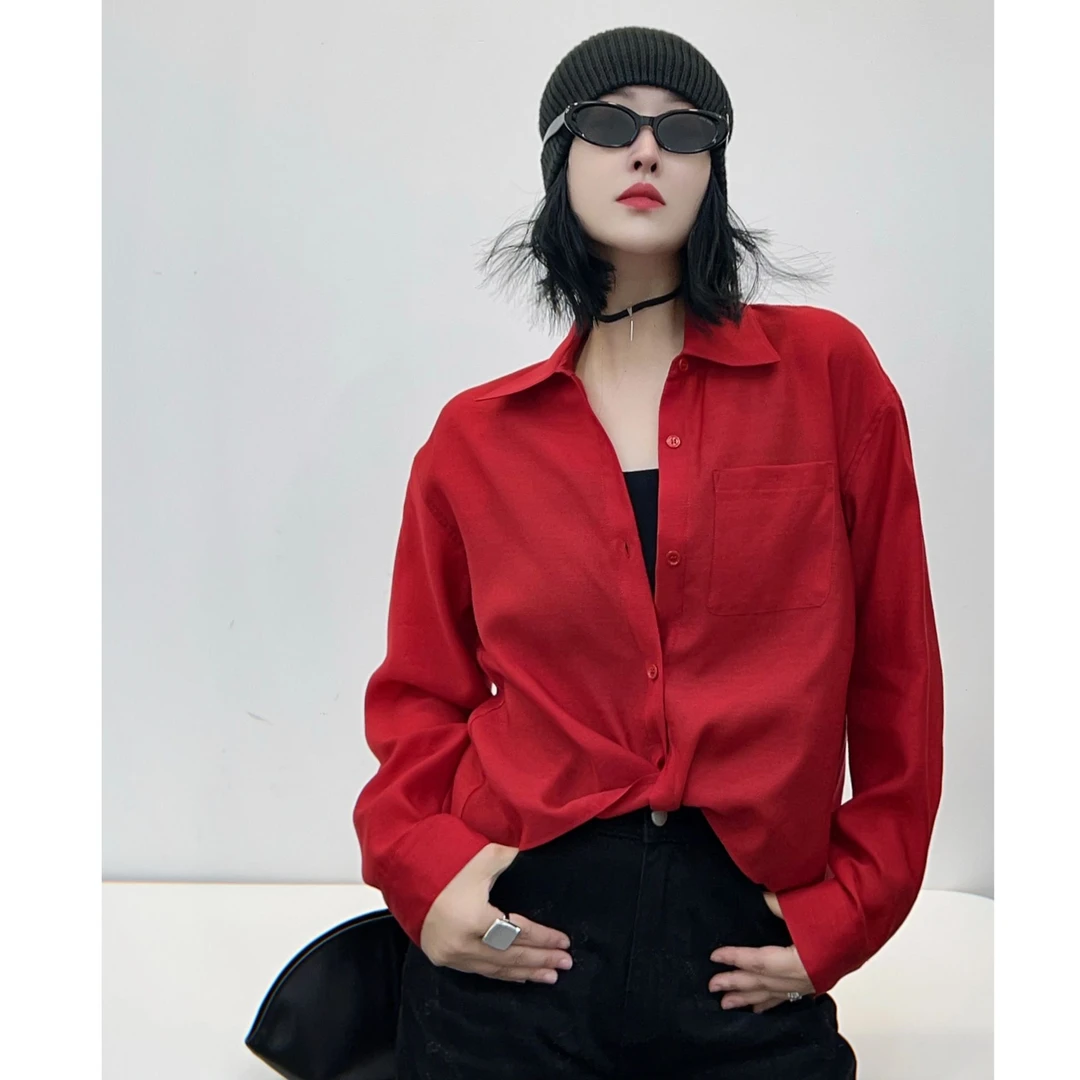 翡德莉丝【都市风华】冰心精选小众设计感极简翻领长袖衬衫