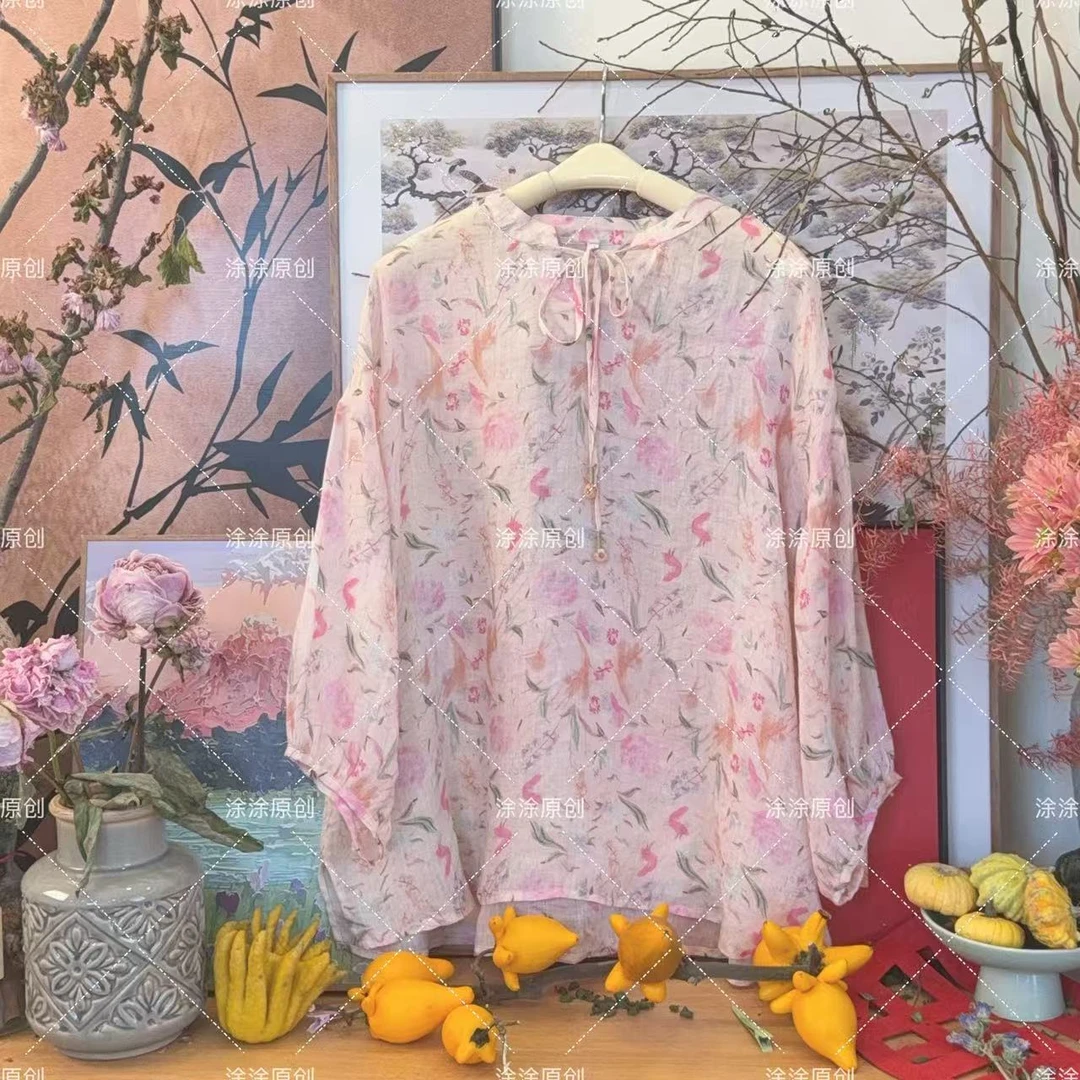 涂涂国风【花无缺】原创设计新中式夏季苎麻禅意系带上衣小衫