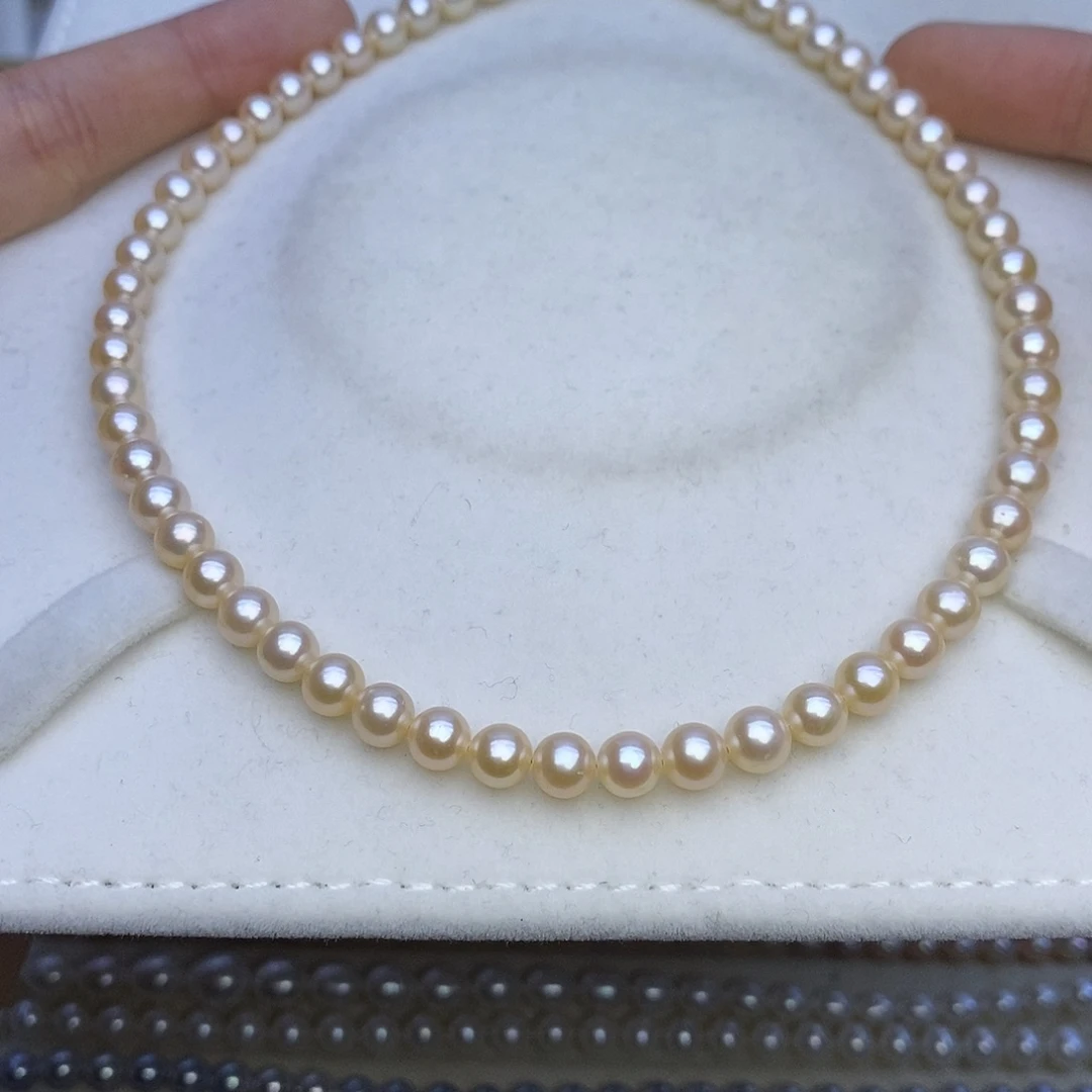 淡水珍珠银S925镶嵌项链奶油金