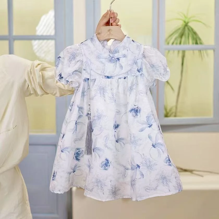 【现货】水墨丹青女童国风连衣裙2025夏季宝宝纱裙儿童汉服QQ25006