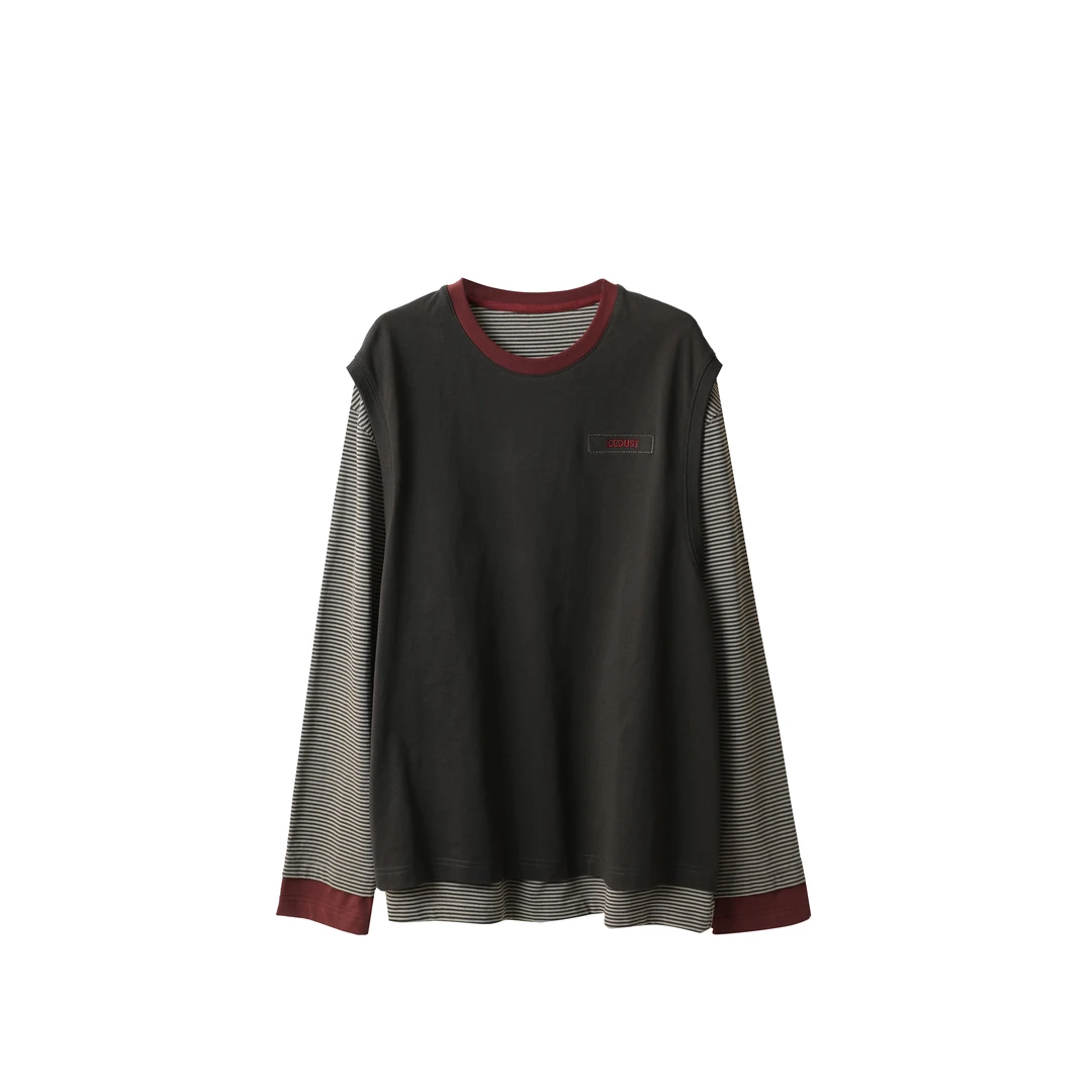 ICE DUST 25早秋系列 条纹假两件背心长袖T恤