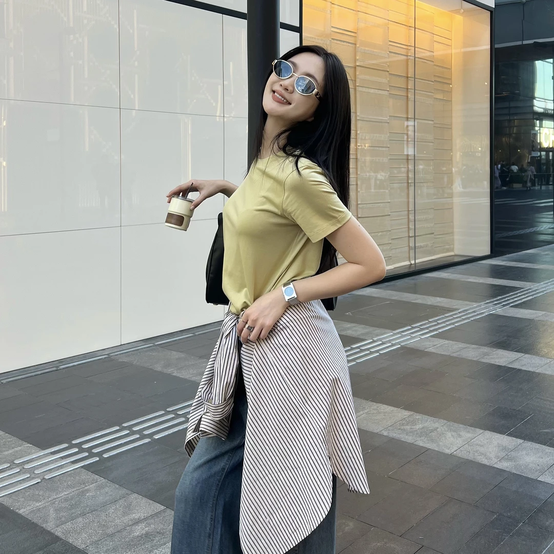 ERZ墨小墨2025夏新款速干打底衫简约休闲纯色针织短袖女T恤QD0108