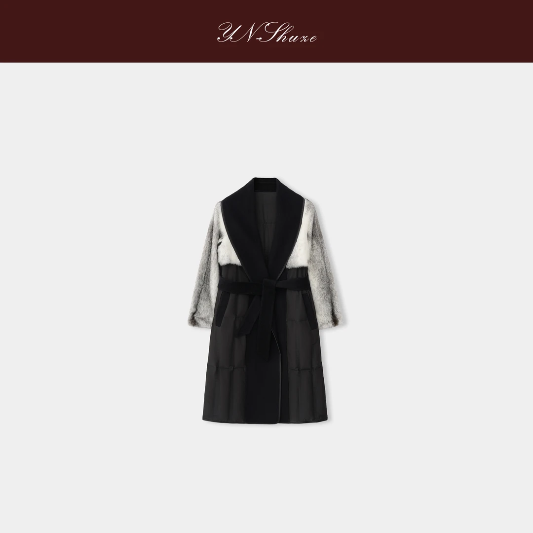 YN-SHUZE冬季超细羊毛白鹅绒银十字水貂毛外套SZ-YNB-21835
