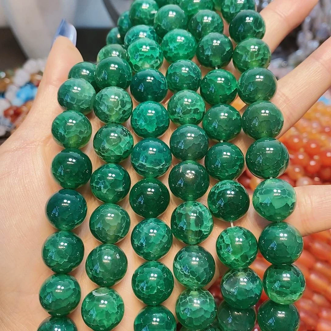 玛瑙/玉髓散珠天然绿龙鳞14mm一条A货