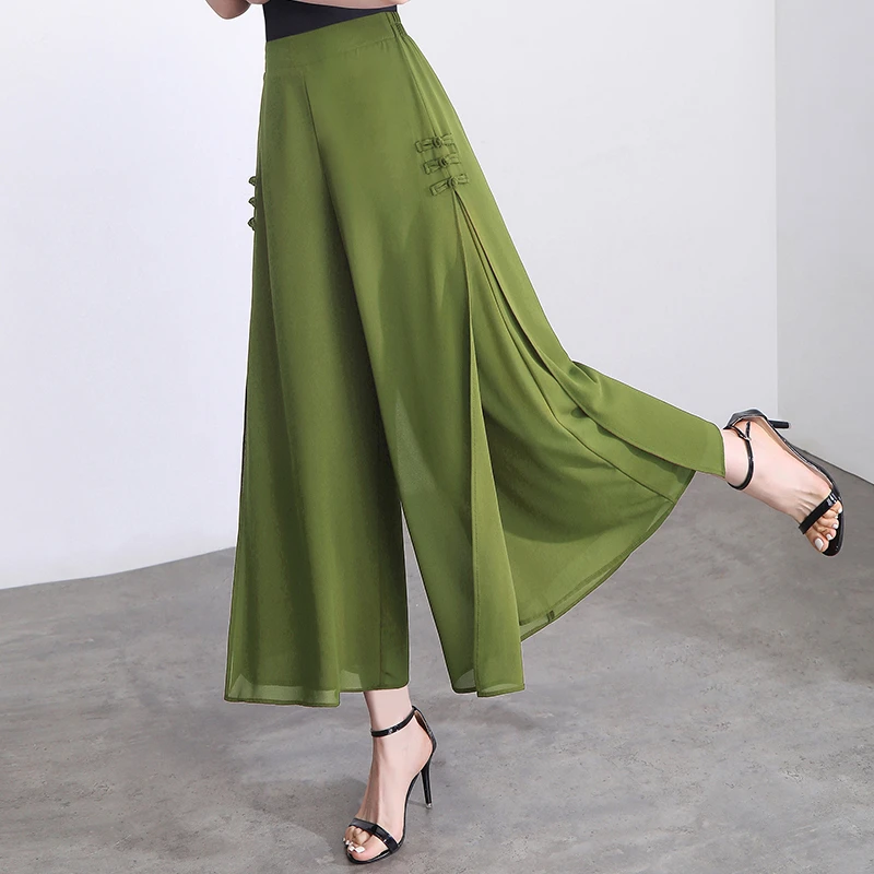 浅绿阔腿裤裙2025新款超火夏季薄款a字九分半身裙裤子小个子