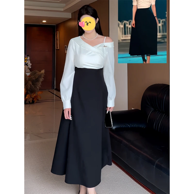 大码女装2025早秋新款搭配一整套胖mm显瘦白衬衫高级感两件套装裙