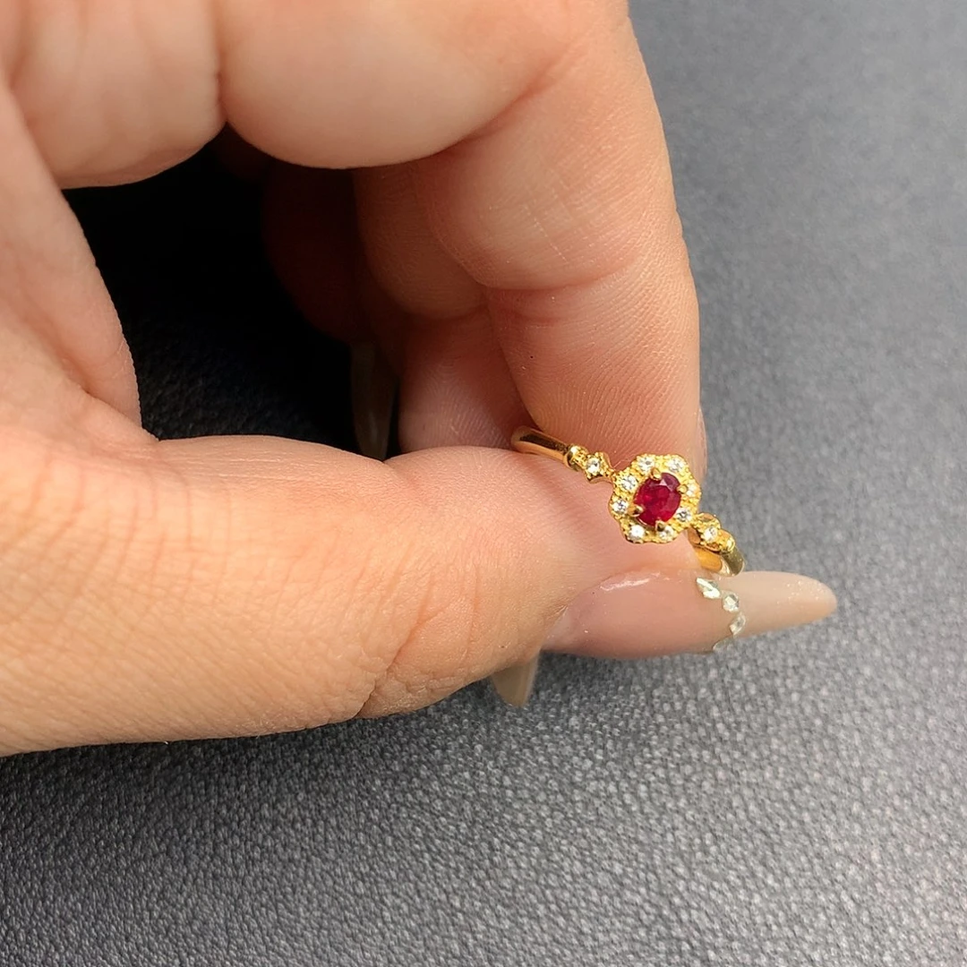 红宝石戒指银S925镶嵌