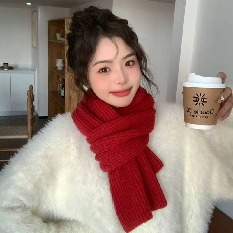 纯色氛围感保暖女围巾ins长款围脖韩版针织秋冬季披肩情侣冬款