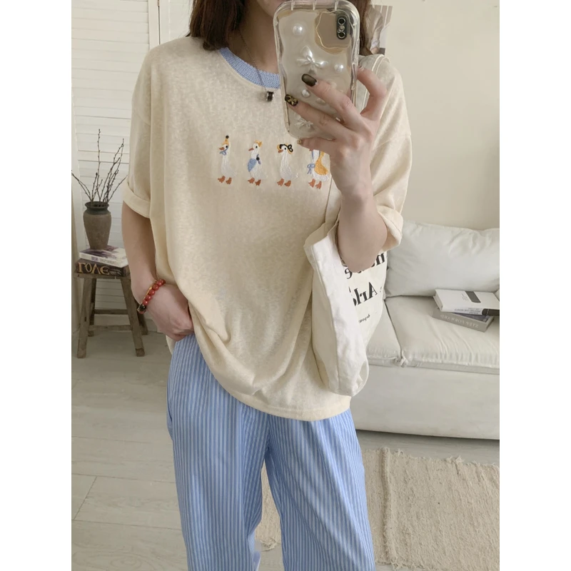 0157 【夏季新款】胸前四只企鹅圆领T恤（0080）