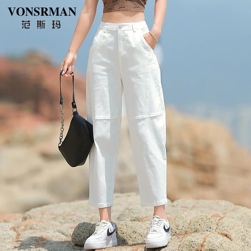 白色牛仔裤女2025年新款小个子九分老爹裤夏季高腰八分灯笼裤宽松