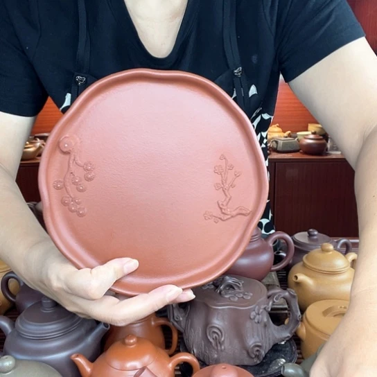 紫砂茶盘壶承全手工制作尺寸18cm