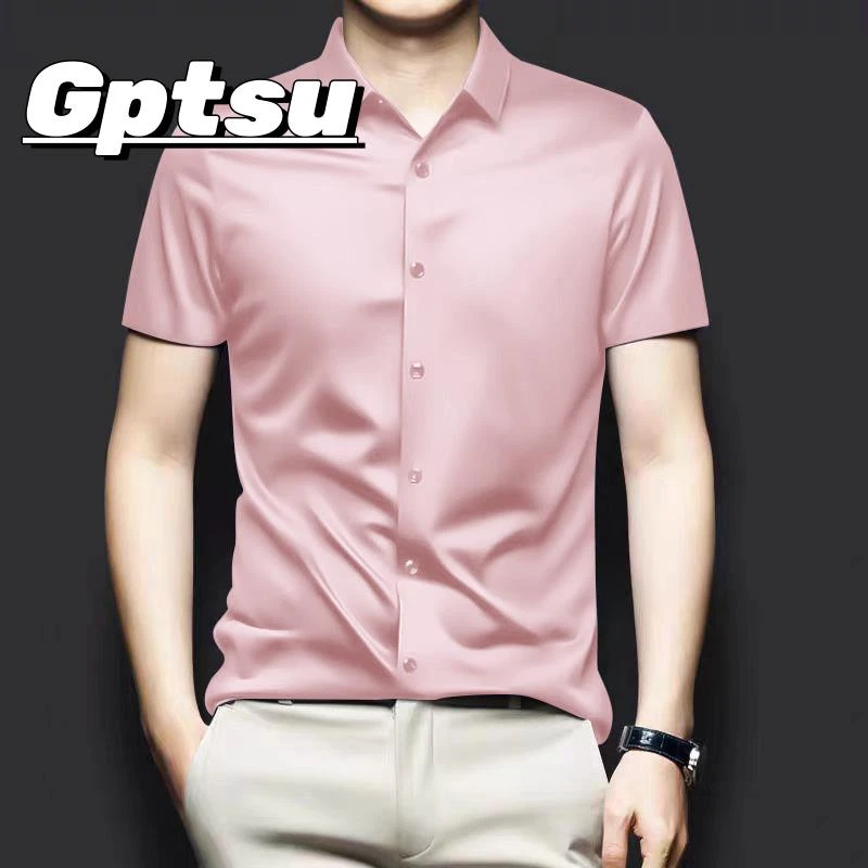 GPTSu男士短袖衬衫夏季新款宽松大码轻奢时尚上衣商务免烫衬衣男