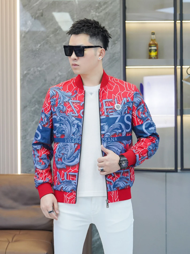 2025春夏新款欧洲站立领印花潮流韩版男士百搭休闲痞帅帅气外套