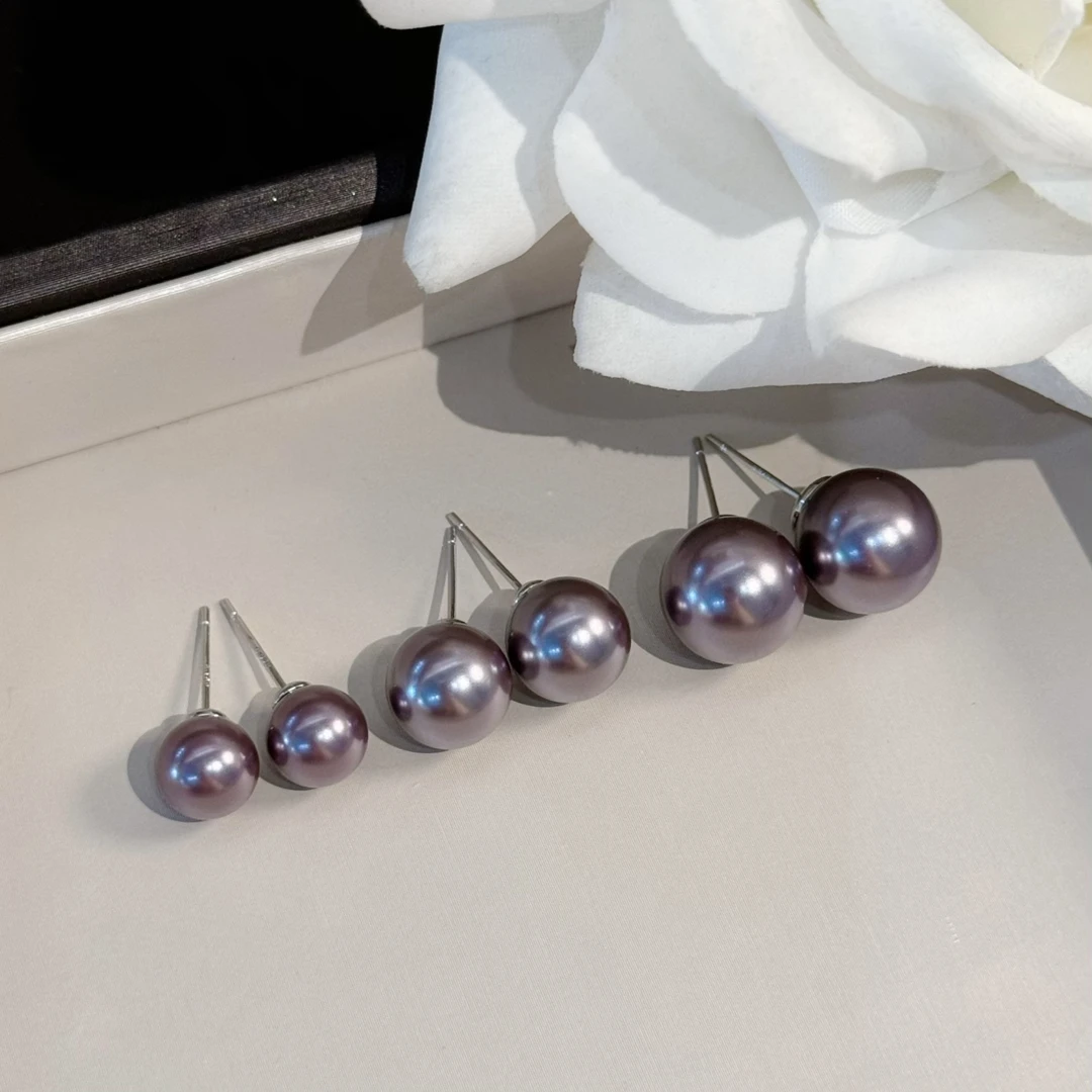 合金仿珍珠耳饰 杨杨babytime 奢雅紫珠！8-10-12mm正圆仿珍珠耳钉