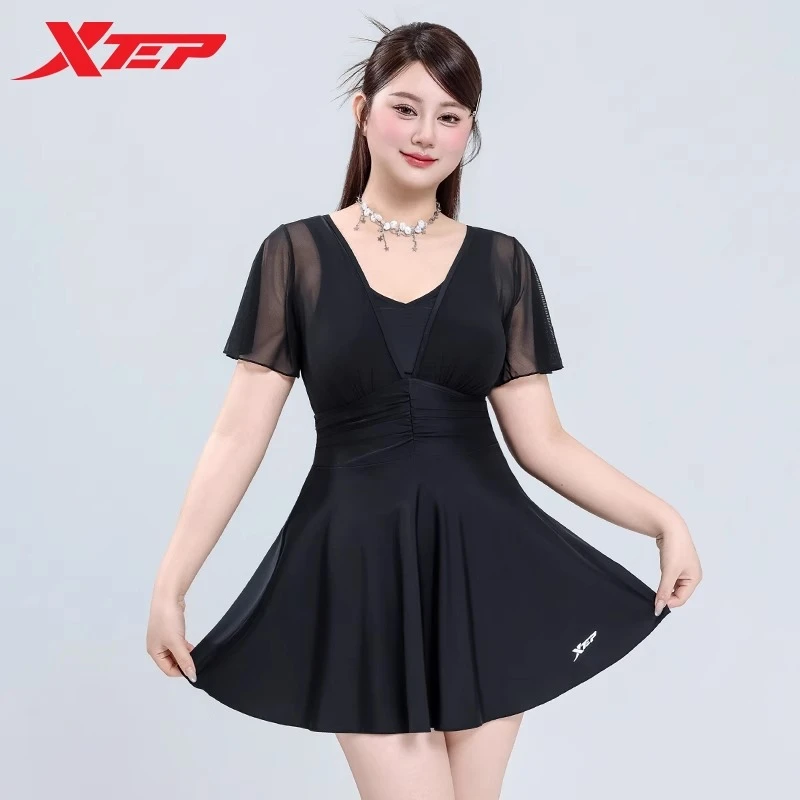 特步大码泳衣女2025新款胖mm遮肚显瘦连体微胖女孩遮肉保守游泳装