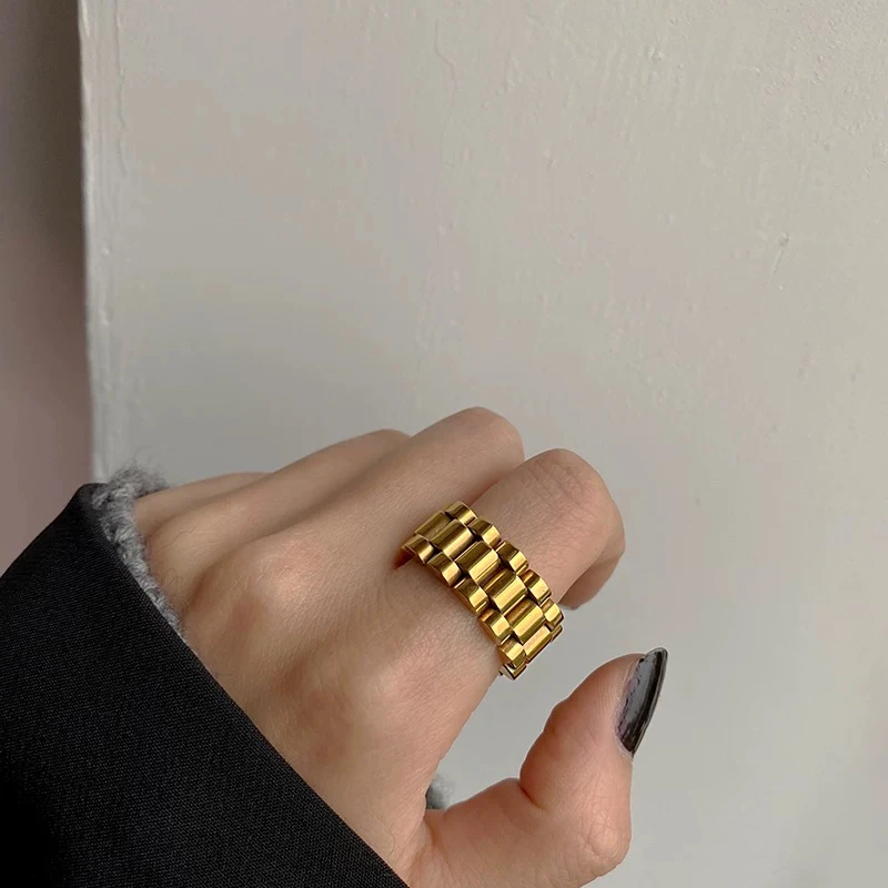 钛钢手链 时尚简约手表带设计钛钢ins金色手链戒指小众百搭首饰