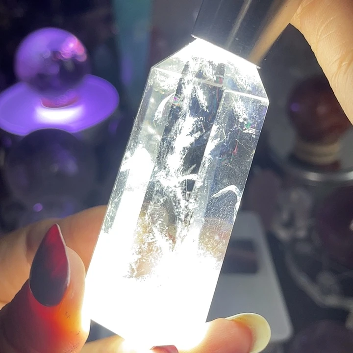 未镶嵌珠宝半成品水晶42蓝针白水晶柱高6.6宽2.9
