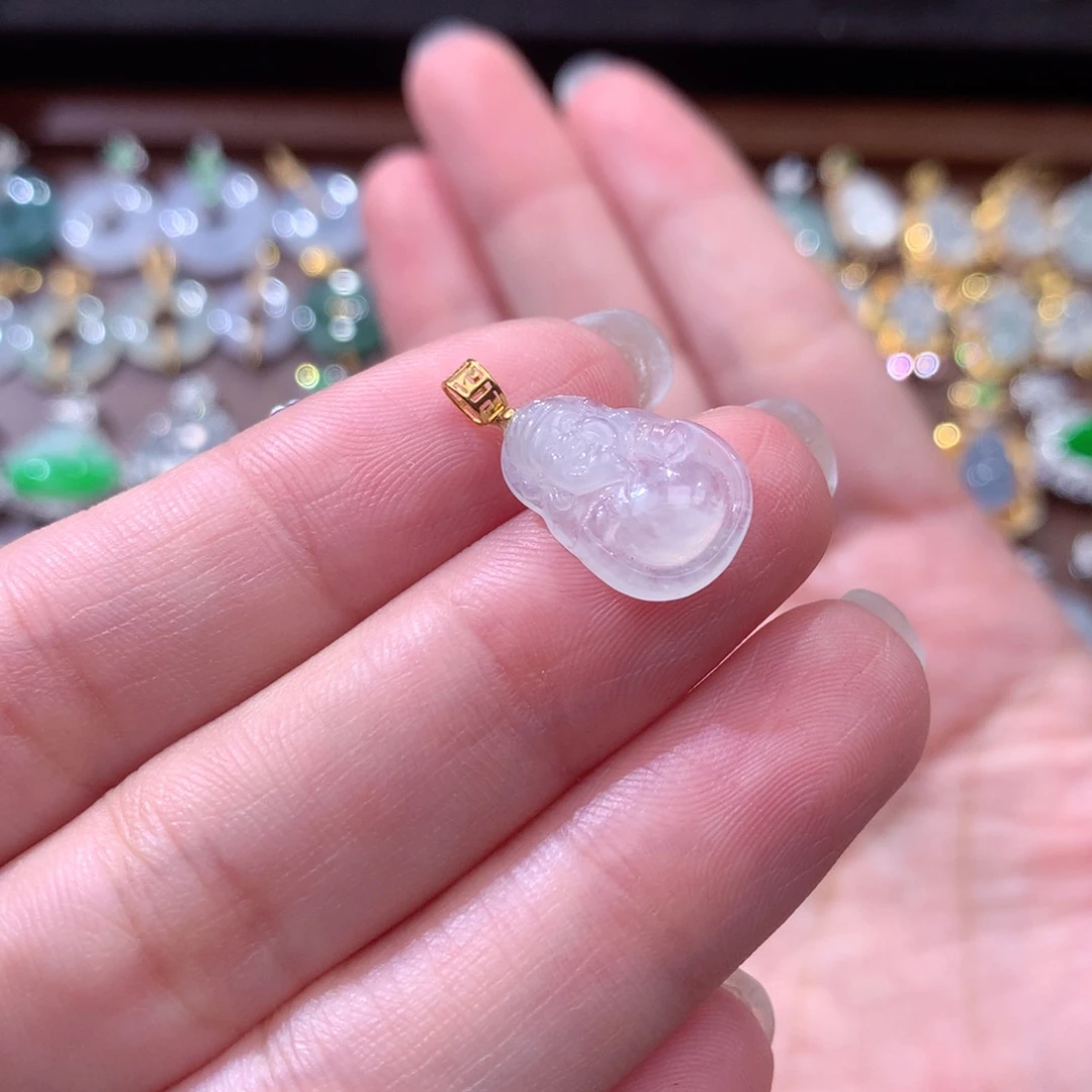 圆***️颈饰18K金镶嵌翡翠翡翠