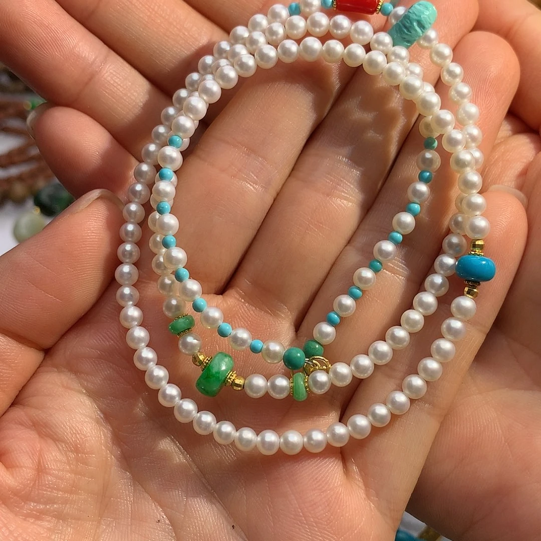 手串淡水珍珠18K金镶嵌珍珠多圈