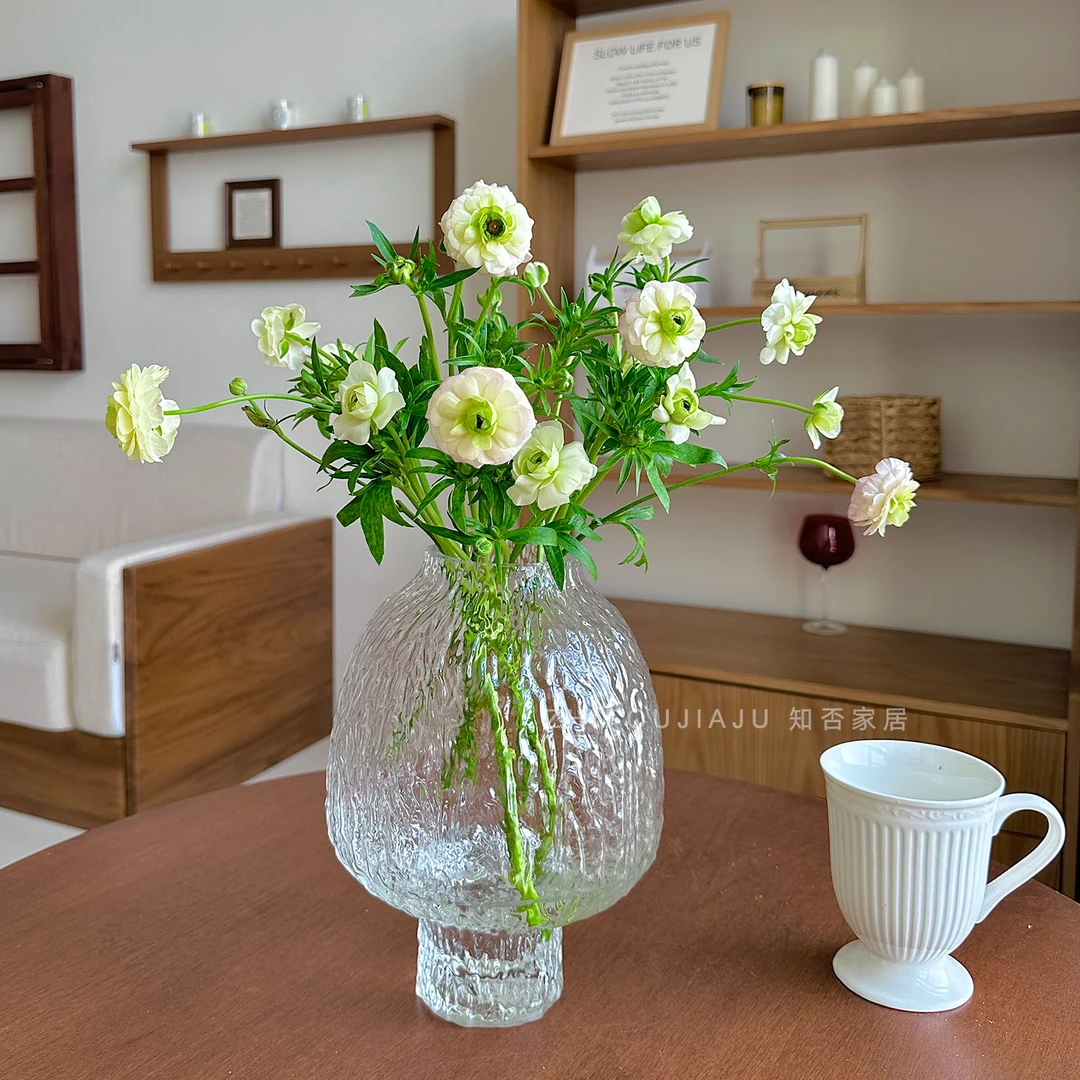 现代简约风透明蘑菇玻璃大肚花瓶客厅轻奢水培鲜花小众高级感花器