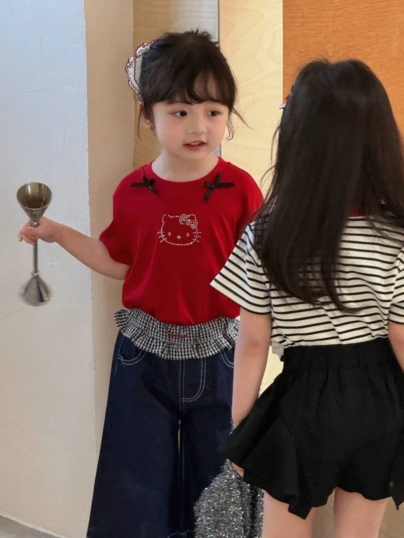 长裤夏季中裤高腰女牛仔裤休闲时尚夏款童装