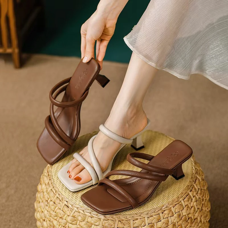 2025夏季新款外穿凉鞋女高跟拖鞋配裙子中跟半拖气质网红时尚凉拖