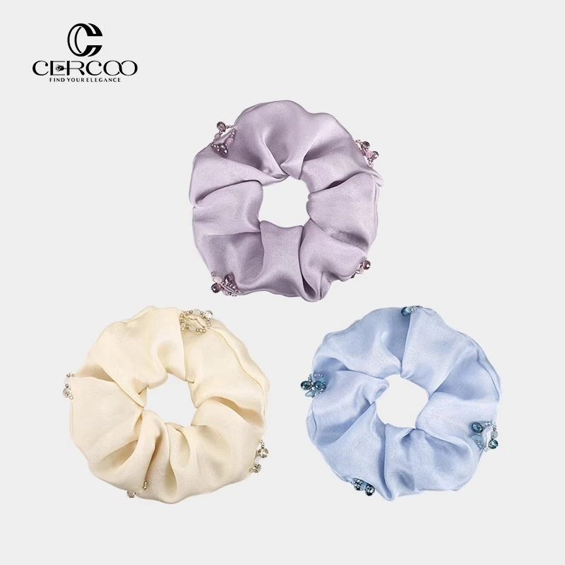 Cercoo/奢蔻法式缎面大肠发圈女简约水晶肥肠头绳扎头发马尾发绳