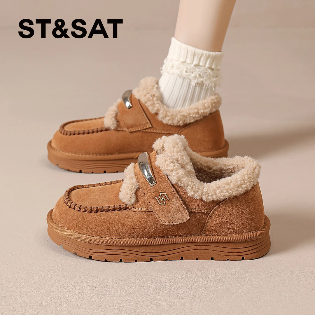 星期六皮毛一体雪地靴女士2025新款冬季休闲加厚雪地靴冬季软底