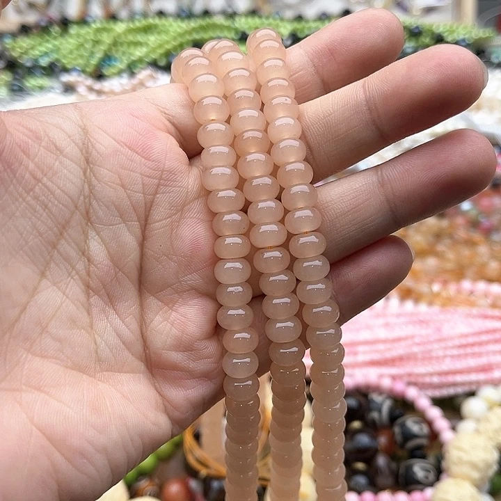 玛瑙/玉髓珠宝半成品未镶嵌一条8mm左右藕粉和田玉算盘珠