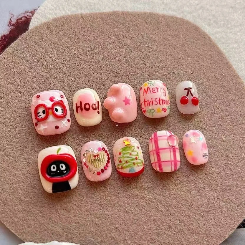 纯手工新款卡通可爱粉色精致显白立体穿戴甲短款甜美高级法式